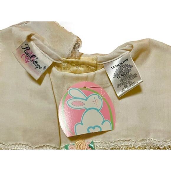 Vintage Rose Cottage Infant Romper Outfit-18M-NWT-Yellow Eyelet Lace Baby-Easter - Picture 4 of 8